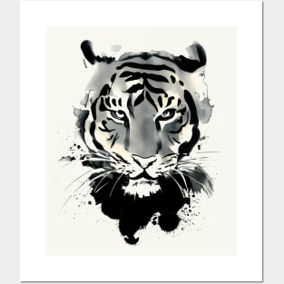 Japanese Painting of a Tiger Head Posters and Art